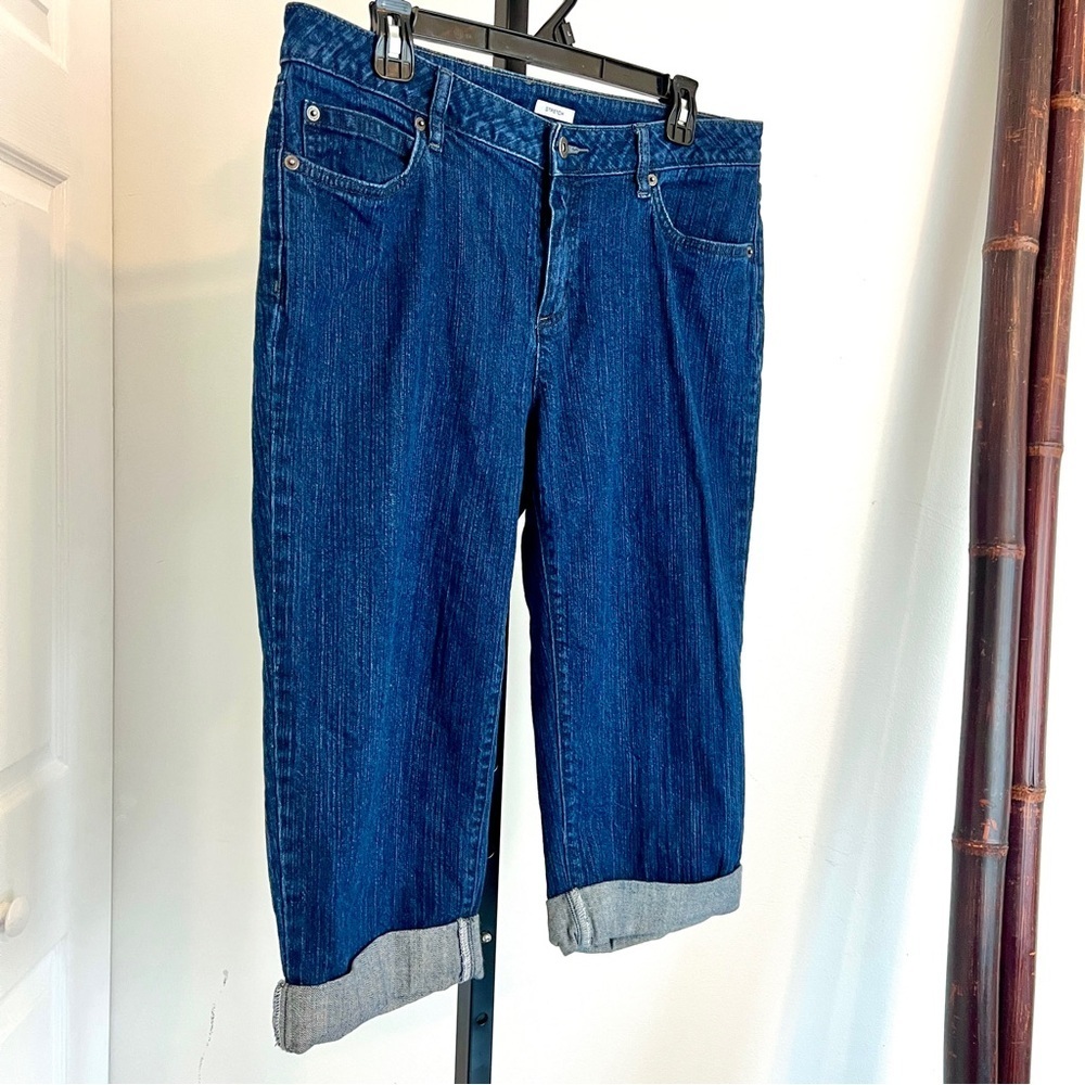 Women's Liz Claiborne Blue Denim Stretch Capri With Pockets Size 12 - Picture 2 of 7